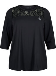 Trainings-T-shirt met 3/4 mouwen en gaasdessin, Black