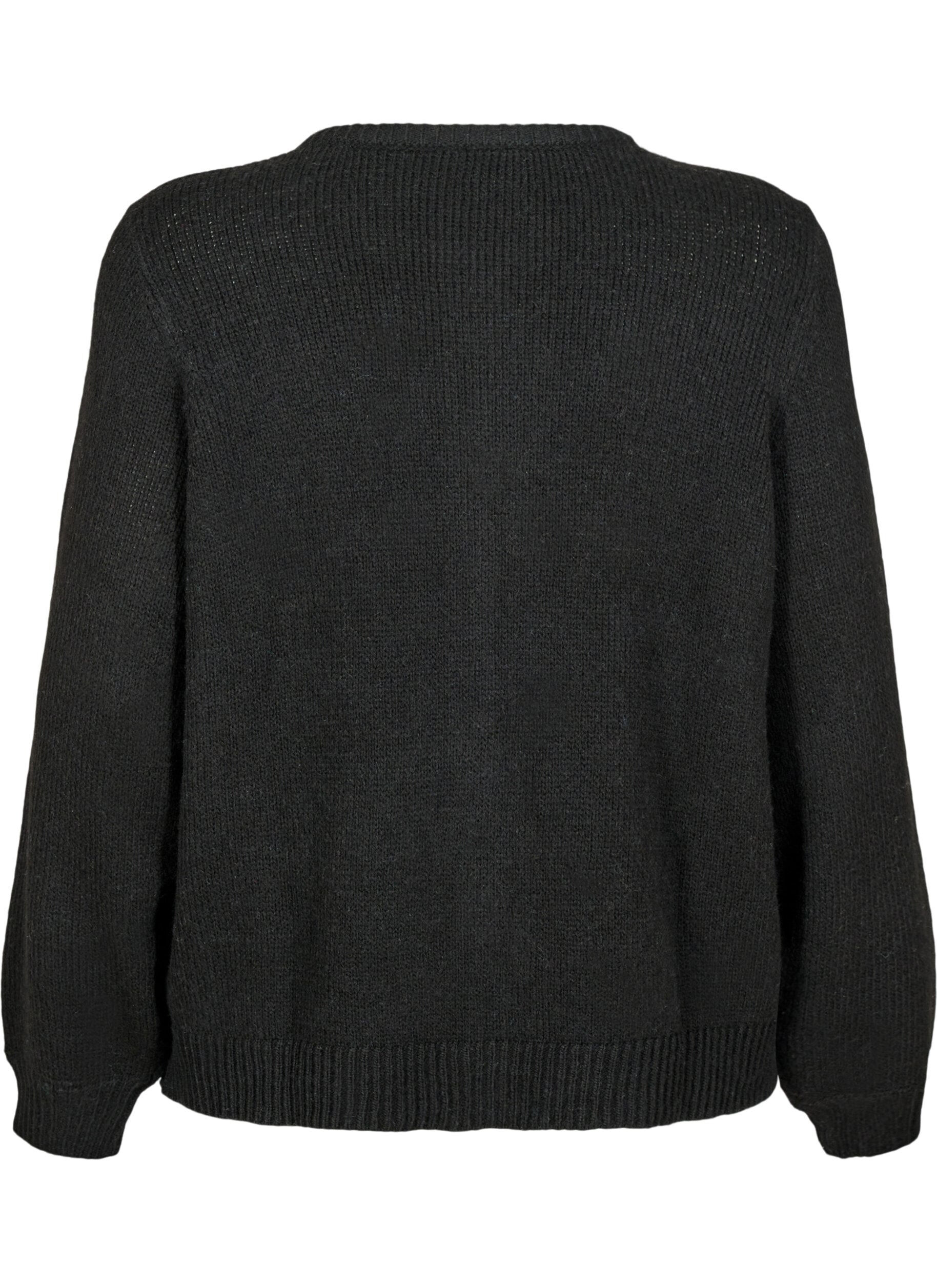 Zizzi Gebreide cardigan met wol en knoopsluiting, Black Solid, Packshot image number 1