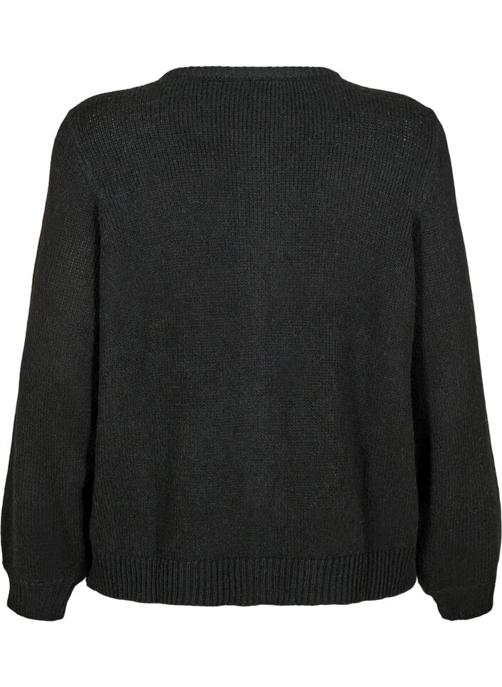 Gebreide cardigan met wol en knoopsluiting, Black Solid, Packshot image number 1