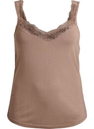 Viscose top met kanten rand, Beige