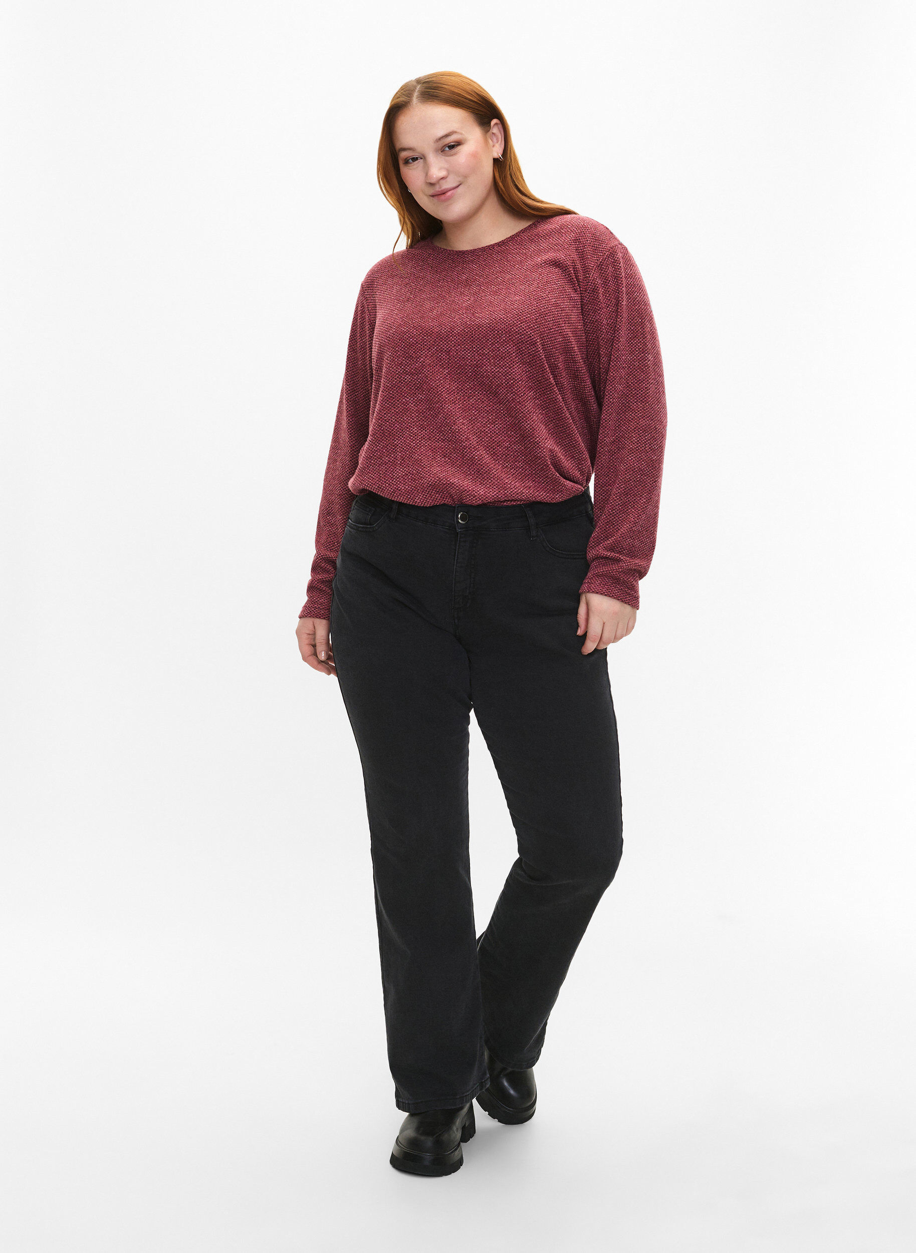 Zizzi Melange Blouse met een rond halsje en lange mouw, Dry Rose, Model image number 2