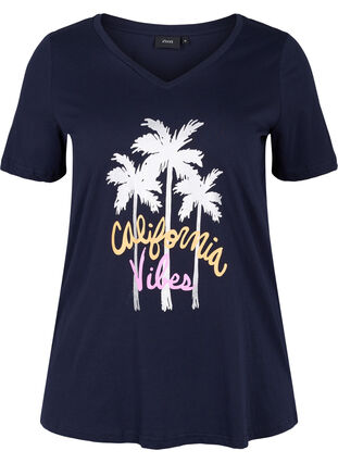 Katoenen t-shirt met v-hals, Night Sky California, Packshot image number 0