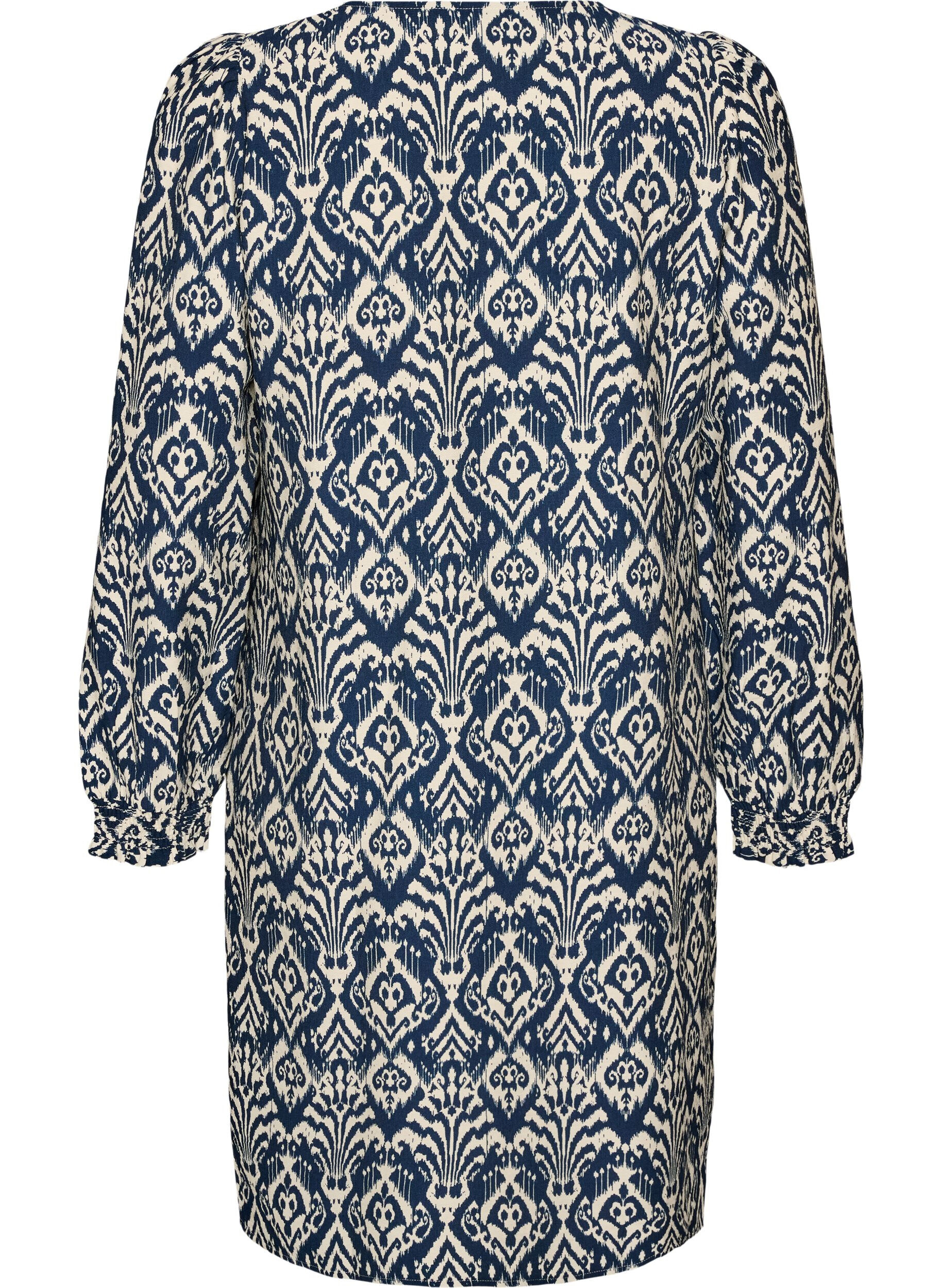 ZizziJurk van viscose met patroon en lange mouwen, Blauw, Packshot image number 1