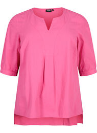 FLASH - Katoenen blouse met halflange mouwen, Raspberry Rose