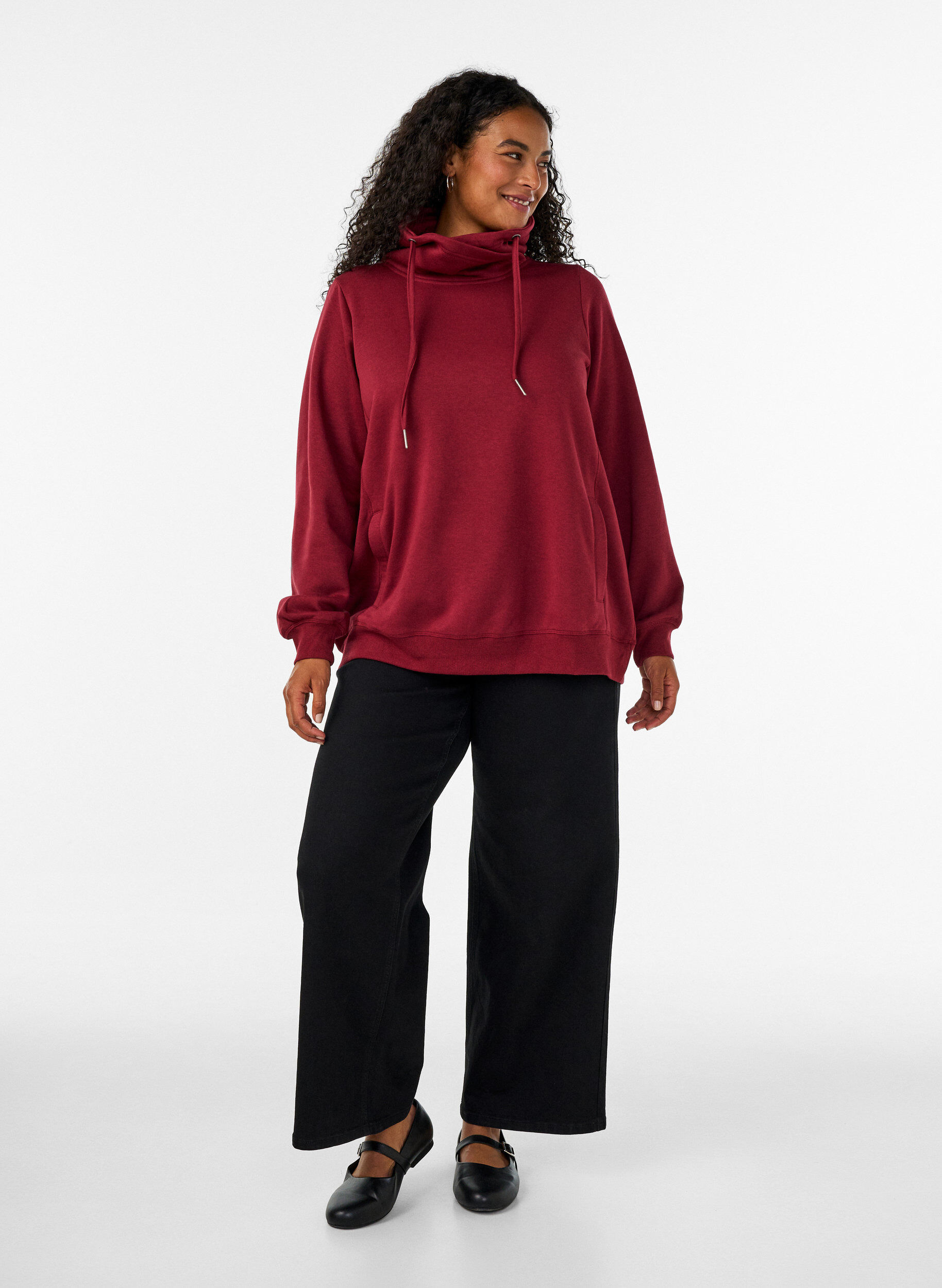 ZizziSweatshirt met hoge kraag en zakken, Rood, Model image number 1