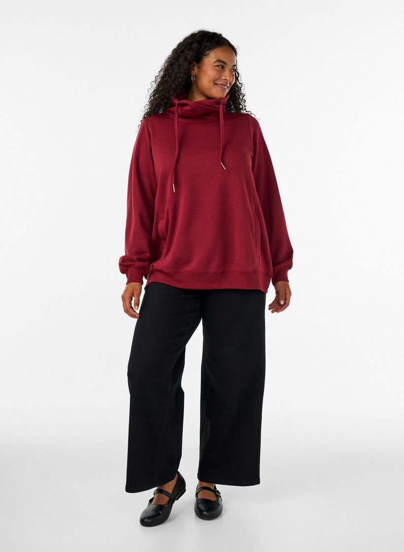 Sweatshirt met hoge kraag en zakken, Rood, Model image number 1