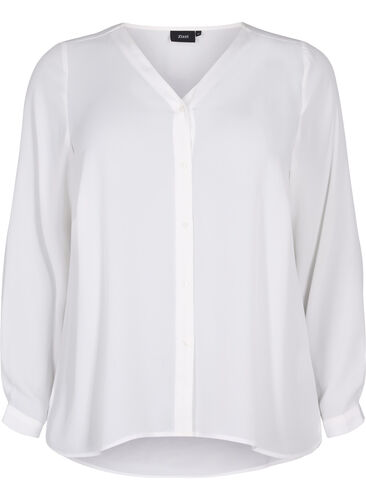 Overhemd met lange mouwen en v-hals, Bright White, Packshot image number 0