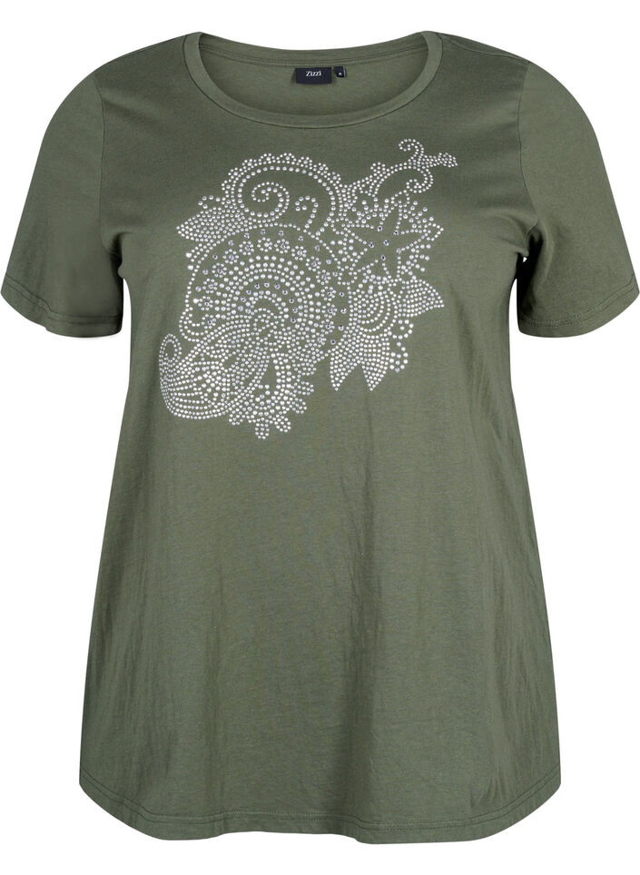 Katoenen T-shirt met strasmotief, Thyme w. Rhinestones, Packshot image number 0