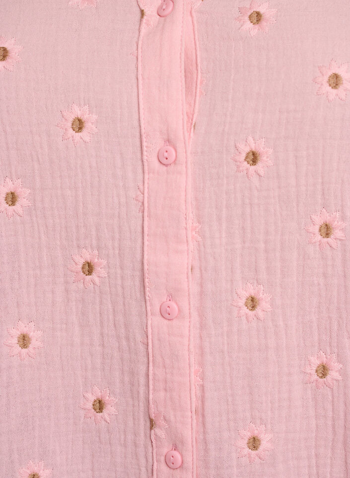 Blouse van katoen mousseline met lange mouwen en geborduurde motieven, Roze, Packshot image number 2