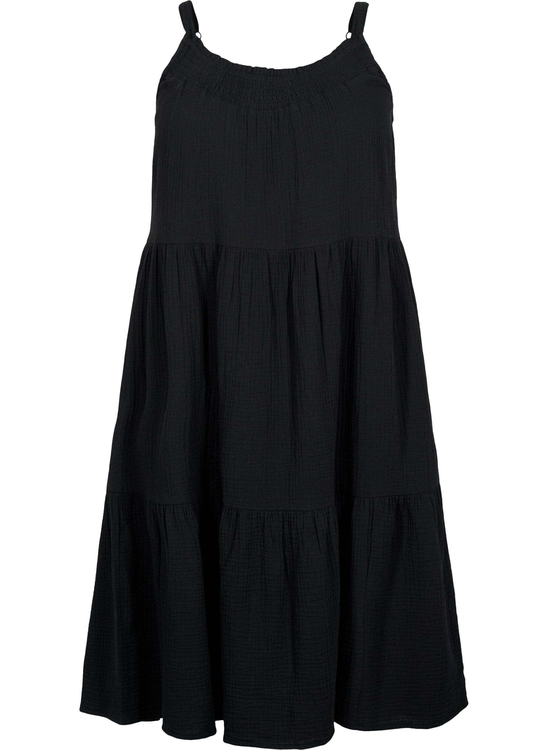 Zizzi Effen katoenen strapless jurk, Black, Packshot image number 0