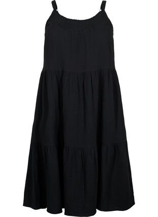 Effen katoenen jurk met bandjes, Black, Packshot image number 0