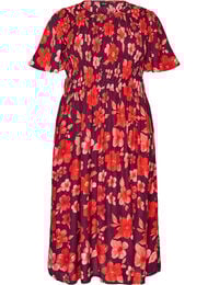 Jurk met smokwerk en bloemenprint, Paars