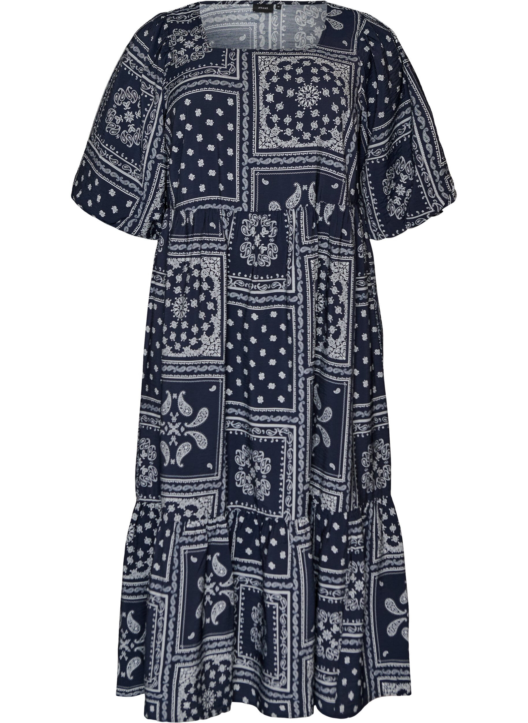 ZizziEnkel-lange jurk in viscose met paisleyprint en korte mouwen, Blauw, Packshot image number 0