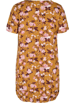 Viscose jurk met print en korte mouwen , Yellow Flower, Packshot image number 1