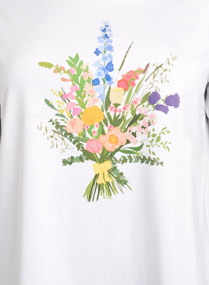 T-shirt in biologisch katoen met bloemenprint, B. White w. Flower, Packshot image number 2