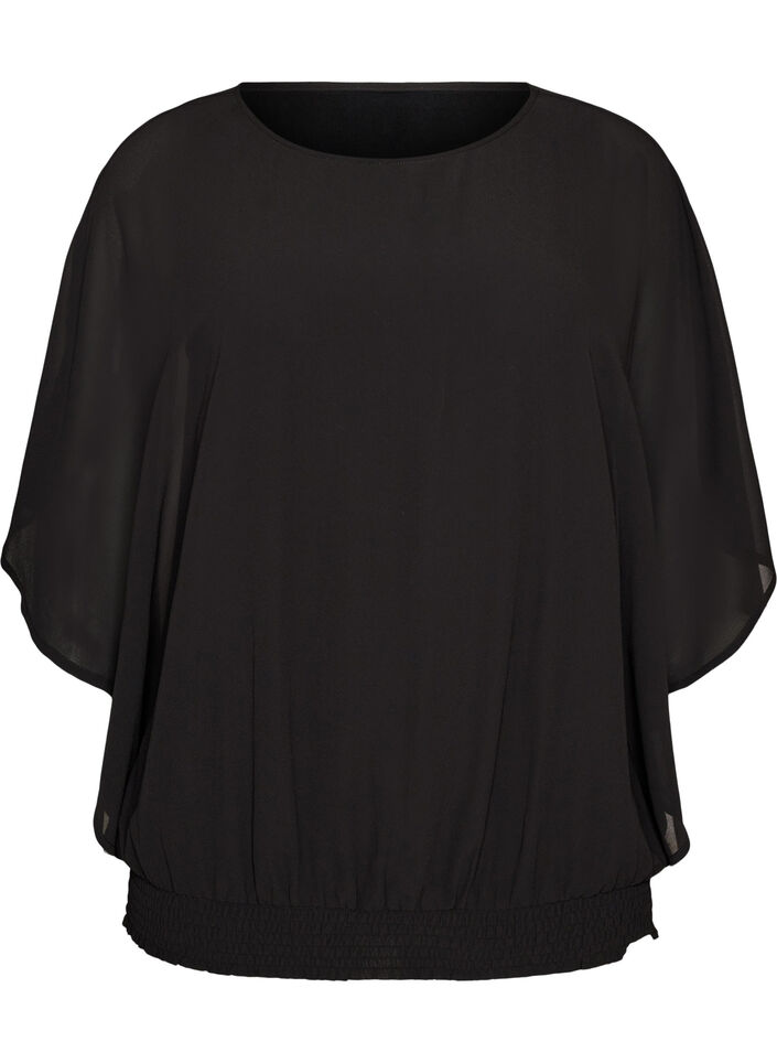 Chiffon blouse met balloneffect, Zwart, Packshot image number 0