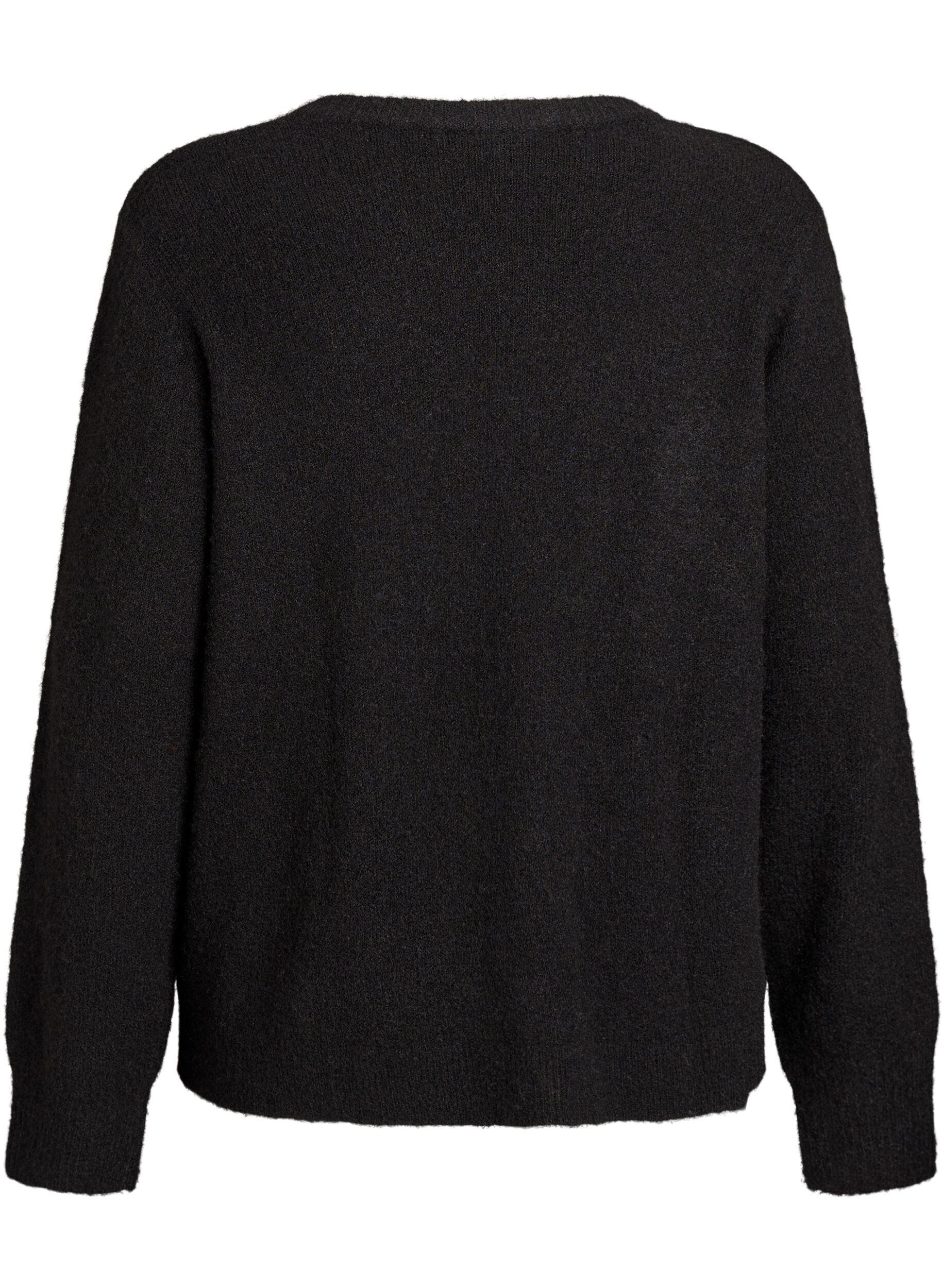 Zizzi Gebreid vest met wol en knopen, Zwart, Packshot image number 1