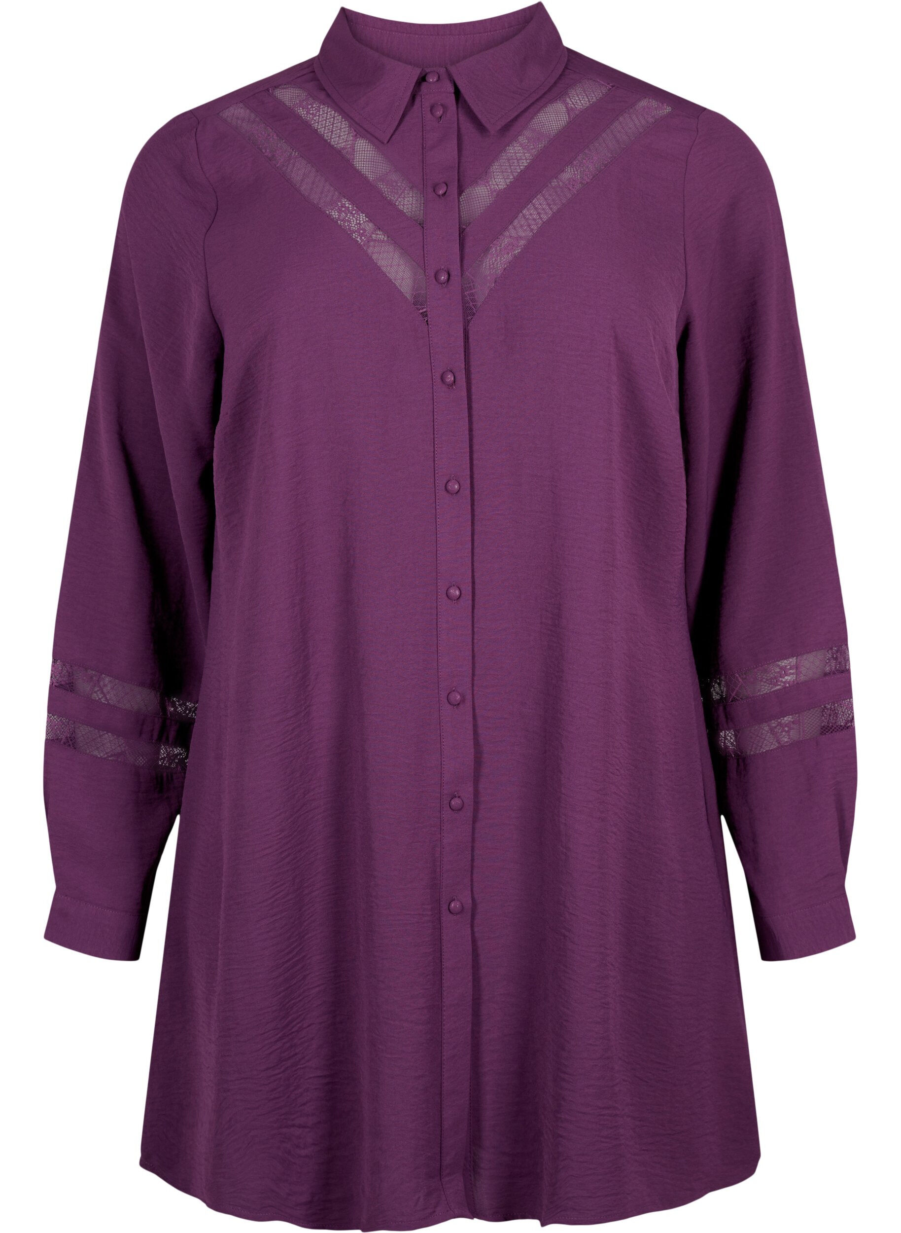 Zizzi Lang shirt met kanten details, Deep Purple, Packshot image number 0