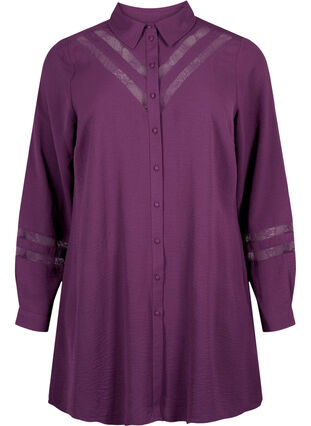 Lang shirt met kanten details, Deep Purple, Packshot image number 0