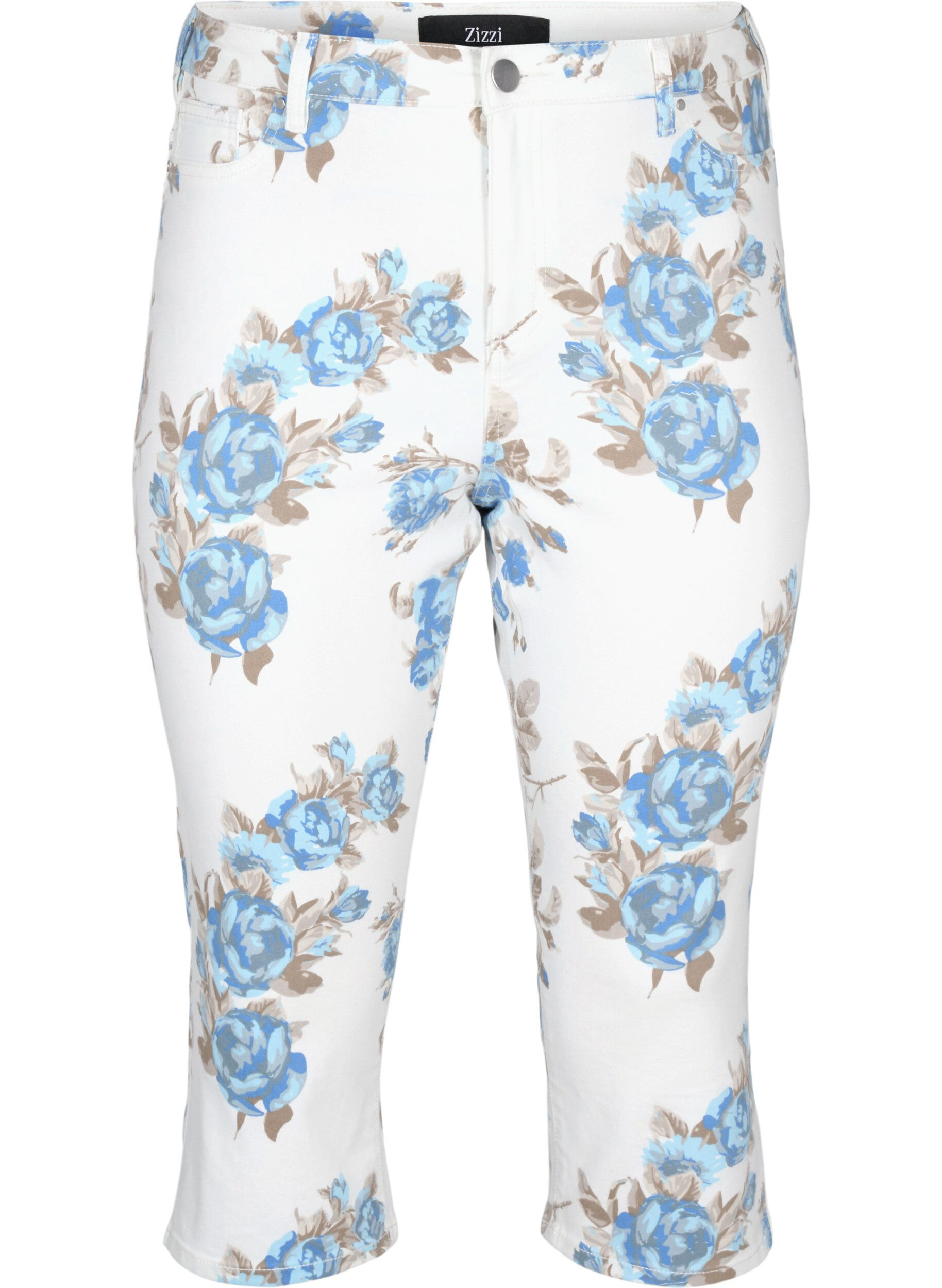 Zizzi Amy capri jeans met hoge taille en bloemenprint, White B.AOP, Packshot image number 0