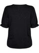 Blouse met V-hals en gaatjespatroon, Black, Packshot image number 1