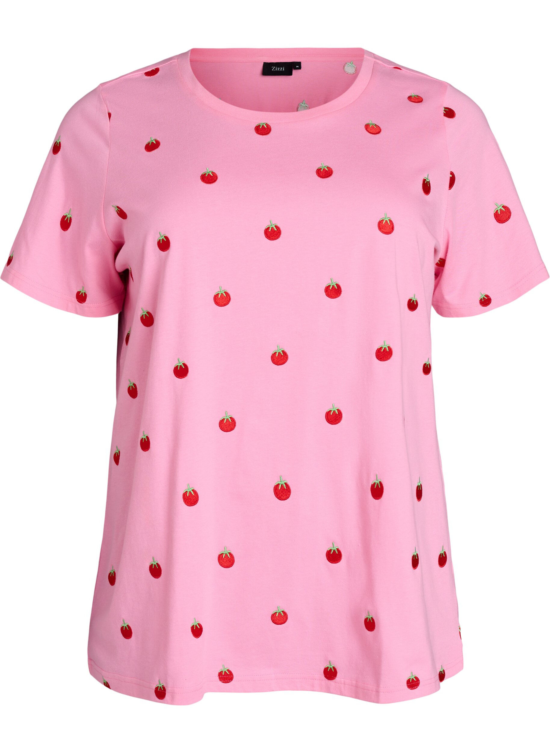 ZizziT-shirt in biologisch katoen met geborduurde motieven, Roze, Packshot image number 0