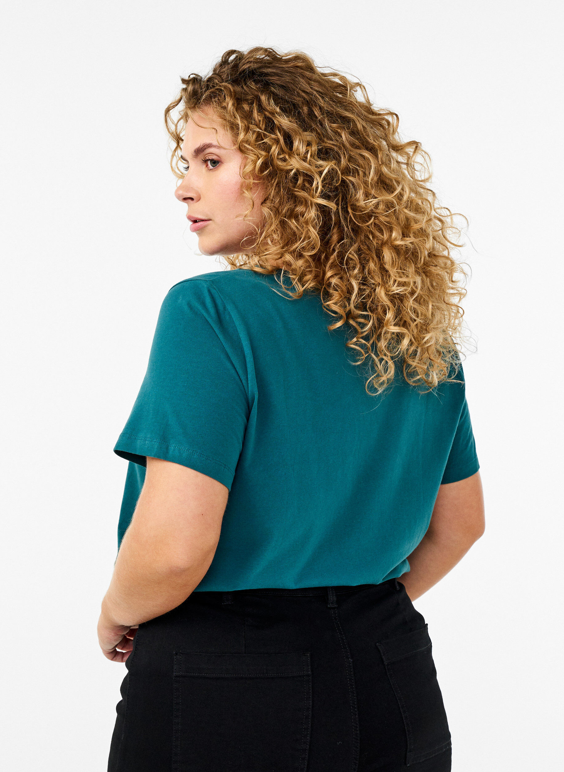 Zizzi Effen basic T-shirt van katoen, Groen, Model image number 2