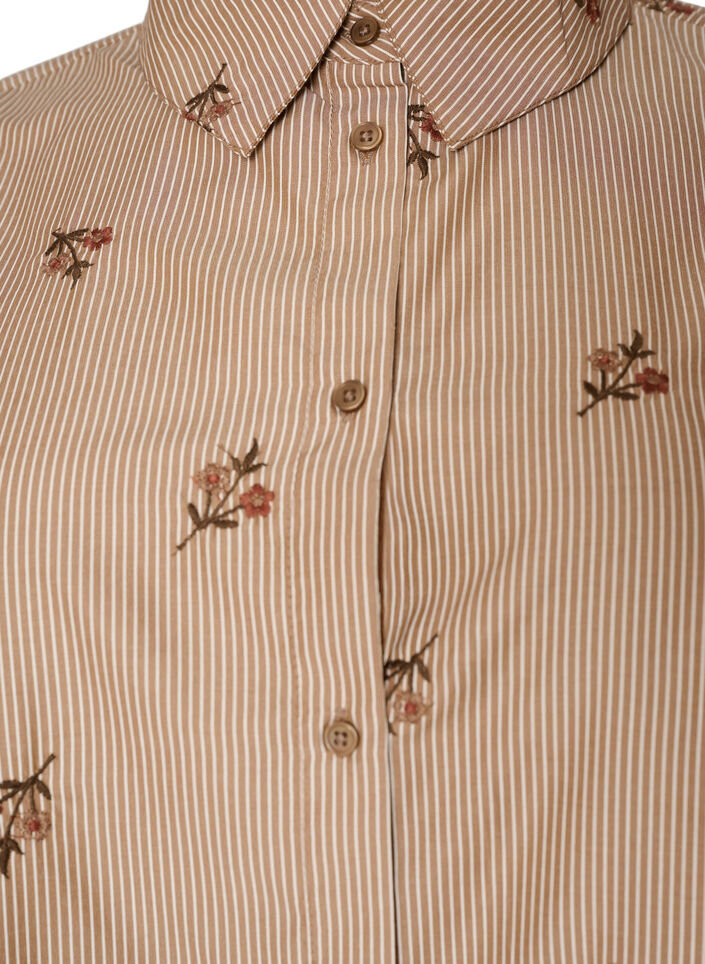 Gestreept shirt met geborduurde bloemen, Bruin, Packshot