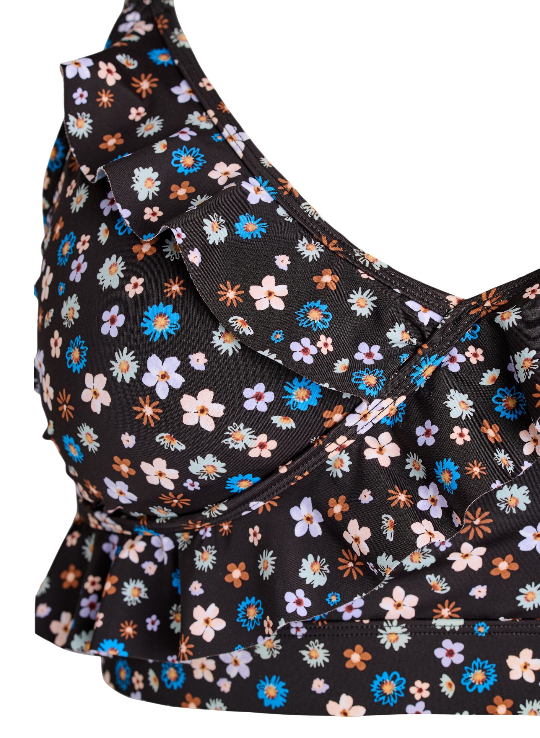 Zizzi Bloemen bikinitop met ruches, Bruin, Packshot image number 2