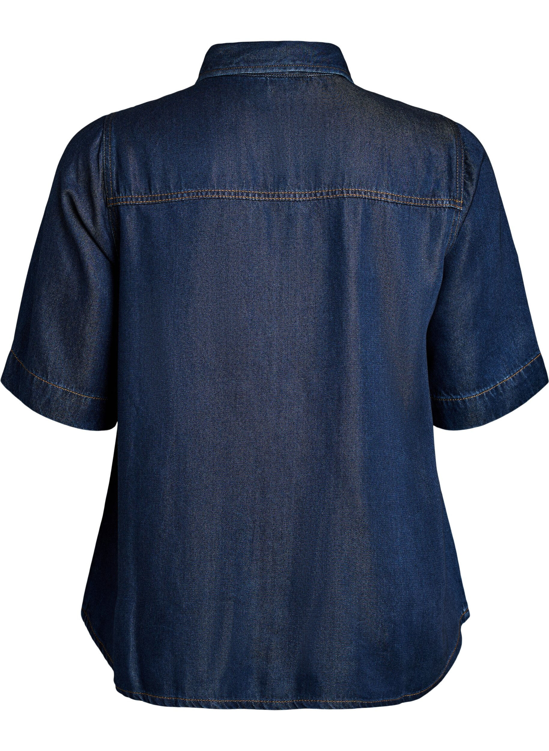 Zizzi Denimlook lyocell shirt met korte mouwen, Blauw, Packshot image number 1