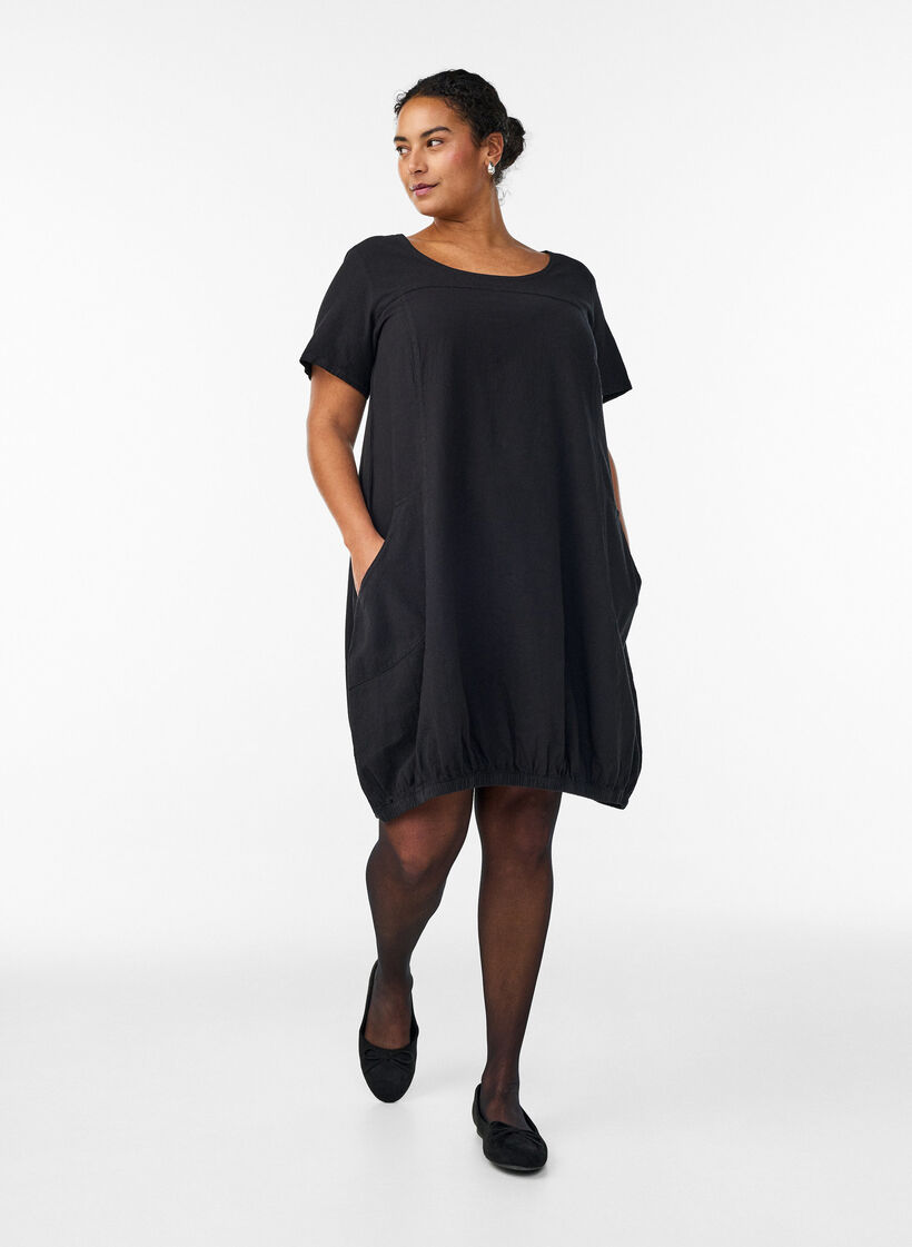 Katoenen jurk met korte mouwen, Zwart, Model image number 1