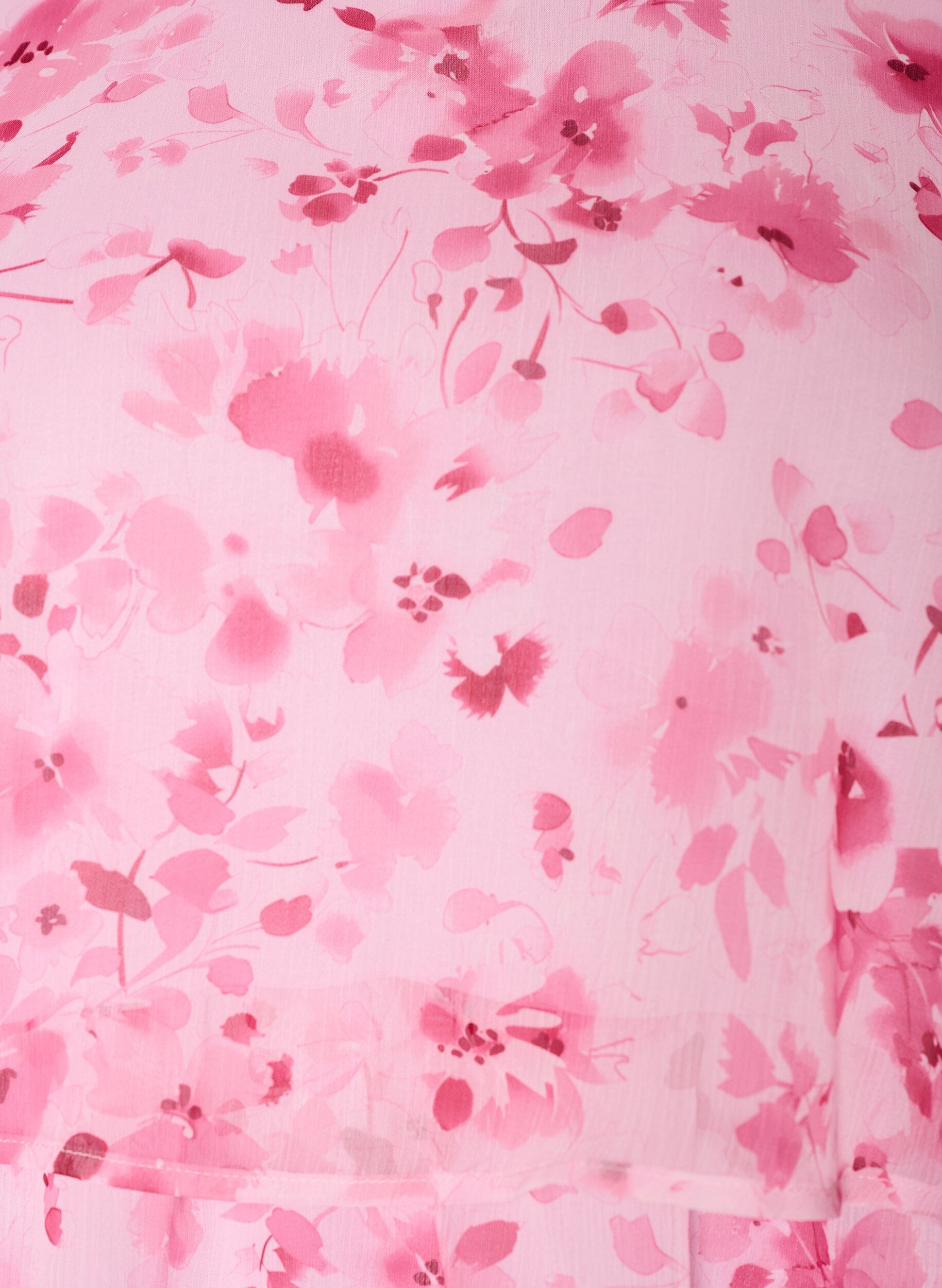 Zizzi Korte jurk met chiffonlook, bloemenprint en volantlagen, Roze, Packshot image number 2