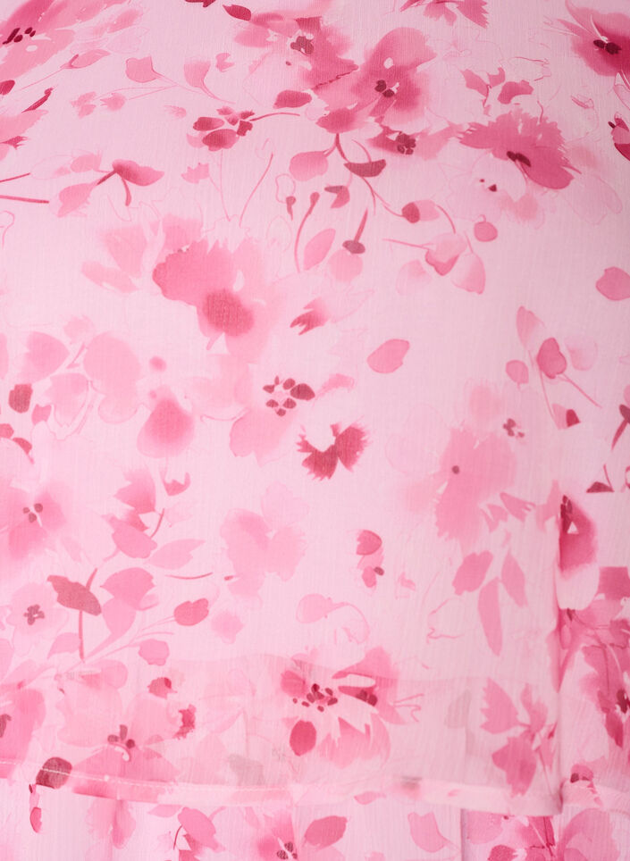 Korte jurk met chiffonlook, bloemenprint en volantlagen, Roze, Packshot image number 2
