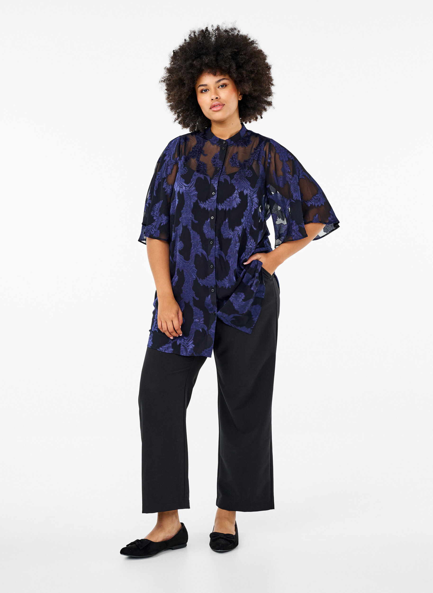 Zizzi Chiffon tuniek met jacquard patroon, Evening Blue, Model image number 2