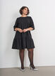 Jacquard jurk met glanzende details en pofmouwen, Zwart, Model image number 1