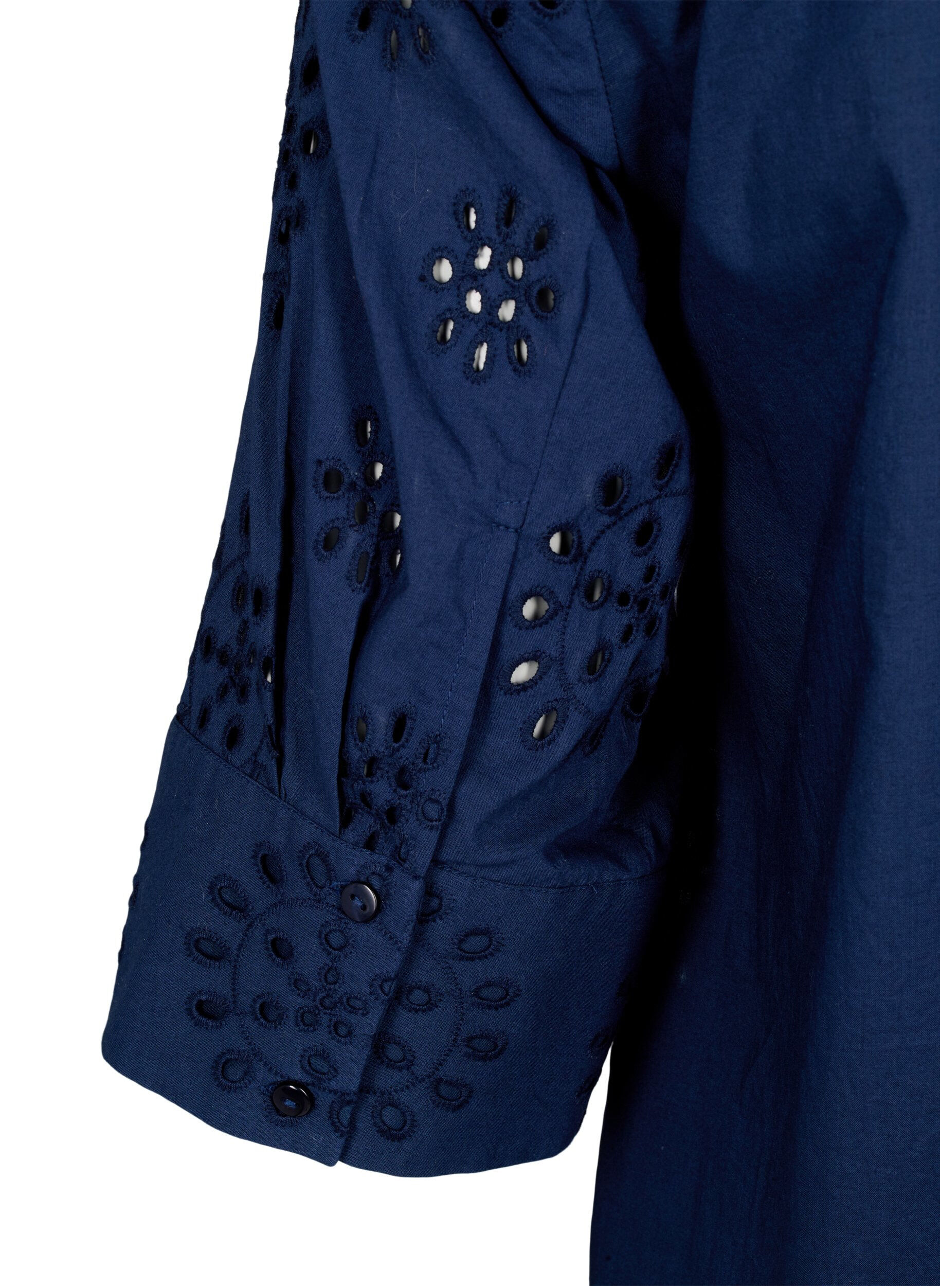 Zizzi Shirtblouse met Engels borduurwerk en 3/4-mouwen, Navy Blazer, Packshot image number 3