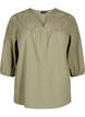 Blouse van katoenmix met linnen en gehaakt detail, Deep Lichen Green, Packshot image number 0