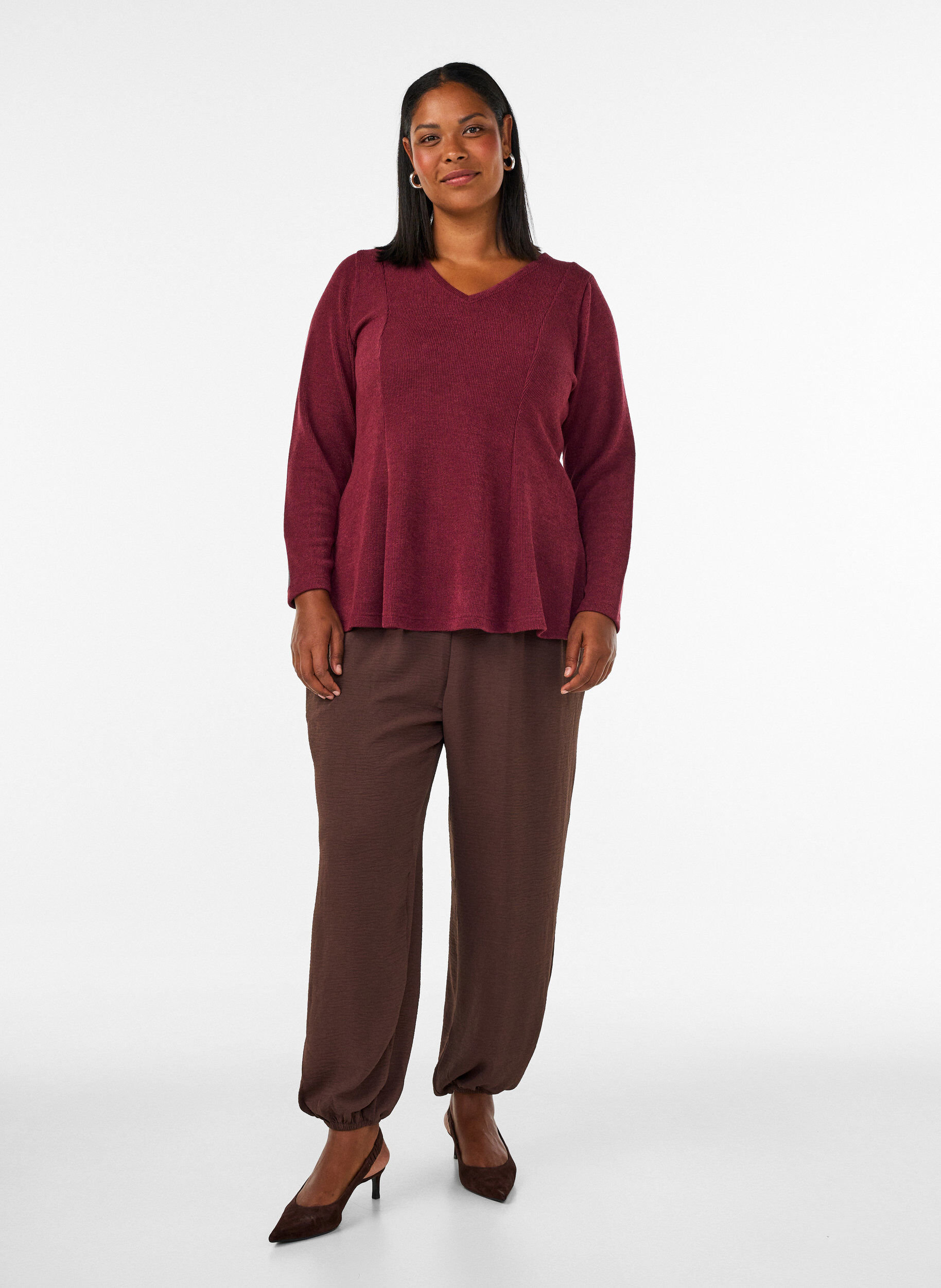 Ballonbroek met hoge taille, Bruin, Model