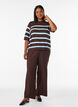 Gestreepte top met korte mouwen in breisel, Bruin, Model image number 1