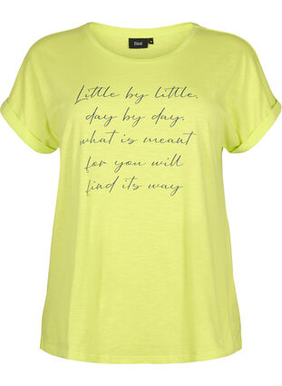 Bedrukt T-shirt van biologisch katoen, Wild Lime w. Navy, Packshot image number 0