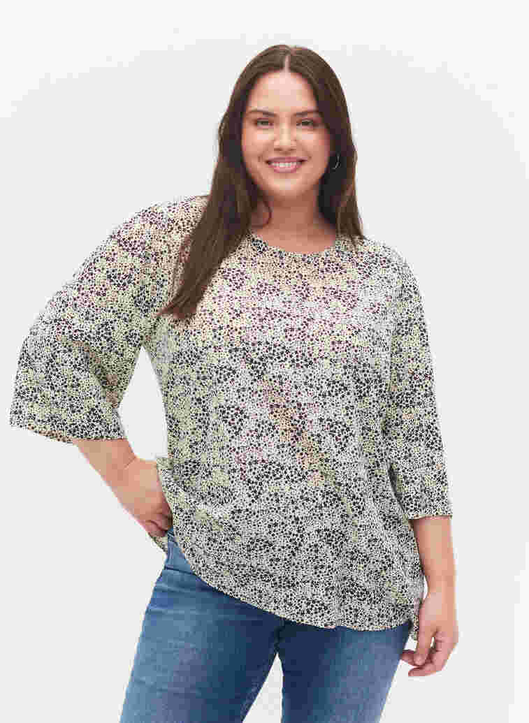 Viscose blouse met bloemenprintViscose blouse met bloemenprint, Off White Ditsy, Model image number 0