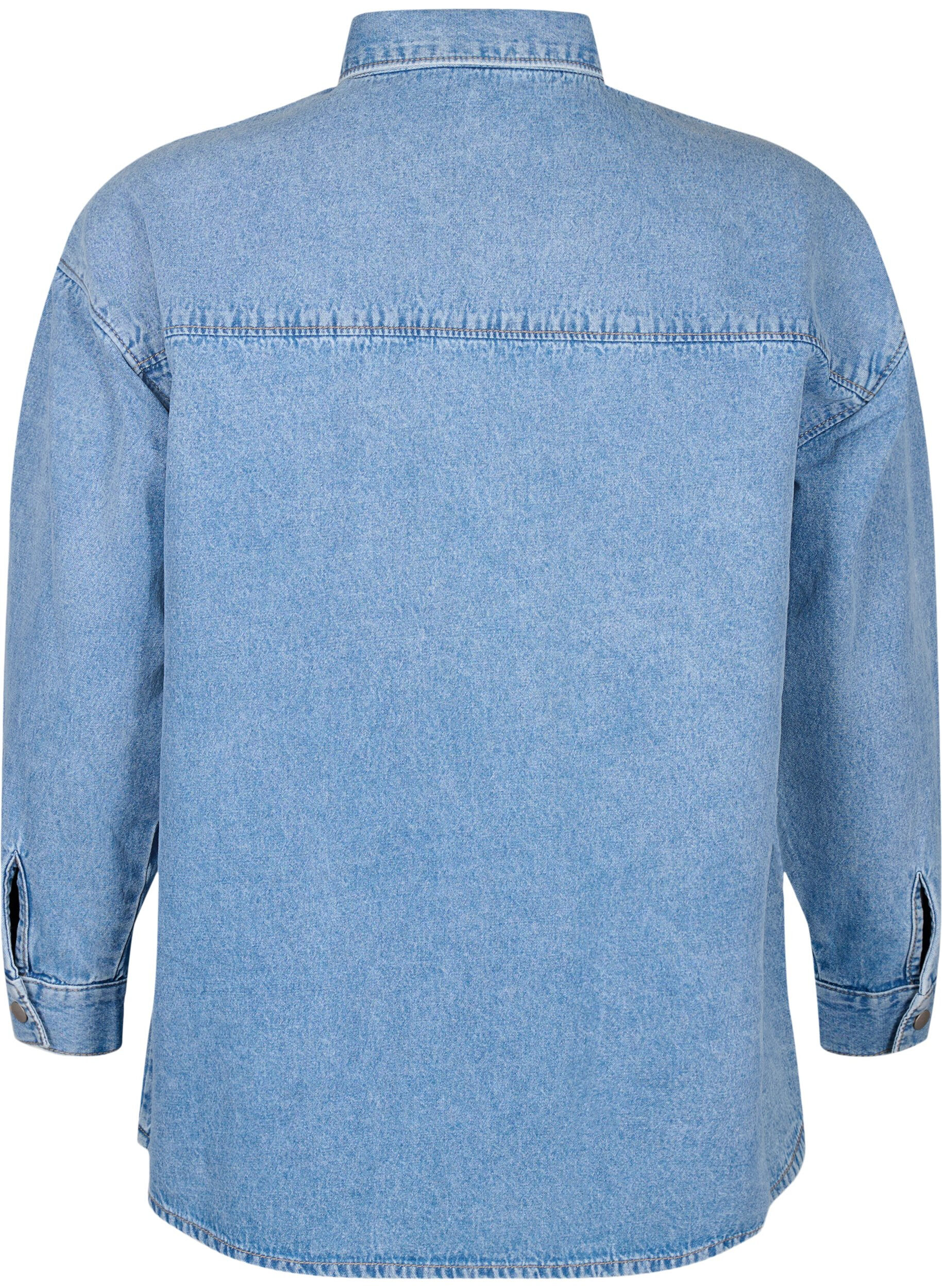 Zizzi Soepelvallend denim overhemd met borstzak, Light blue denim, Packshot image number 1