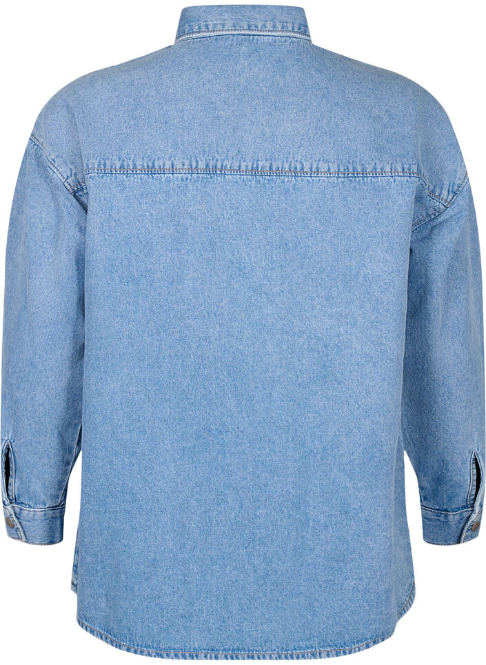 Soepelvallend denim overhemd met borstzak, Light blue denim, Packshot image number 1