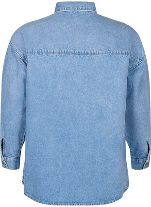 Soepelvallend denim overhemd met borstzak, Light blue denim, Packshot image number 1