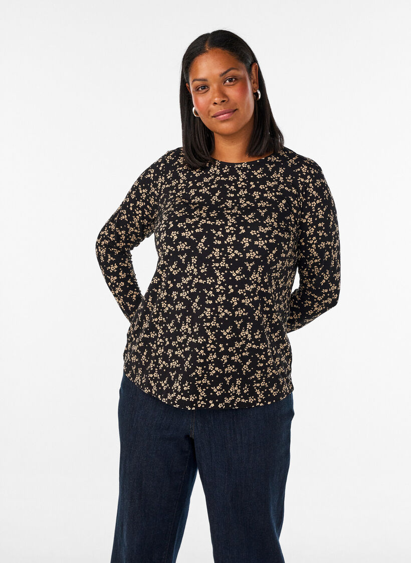 Blouse met lange mouwen, Zwart, Model image number 0