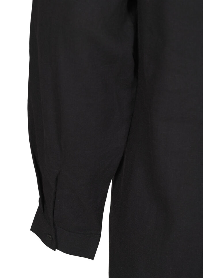 Lang shirt in linnen en viscose, Zwart, Packshot image number 3