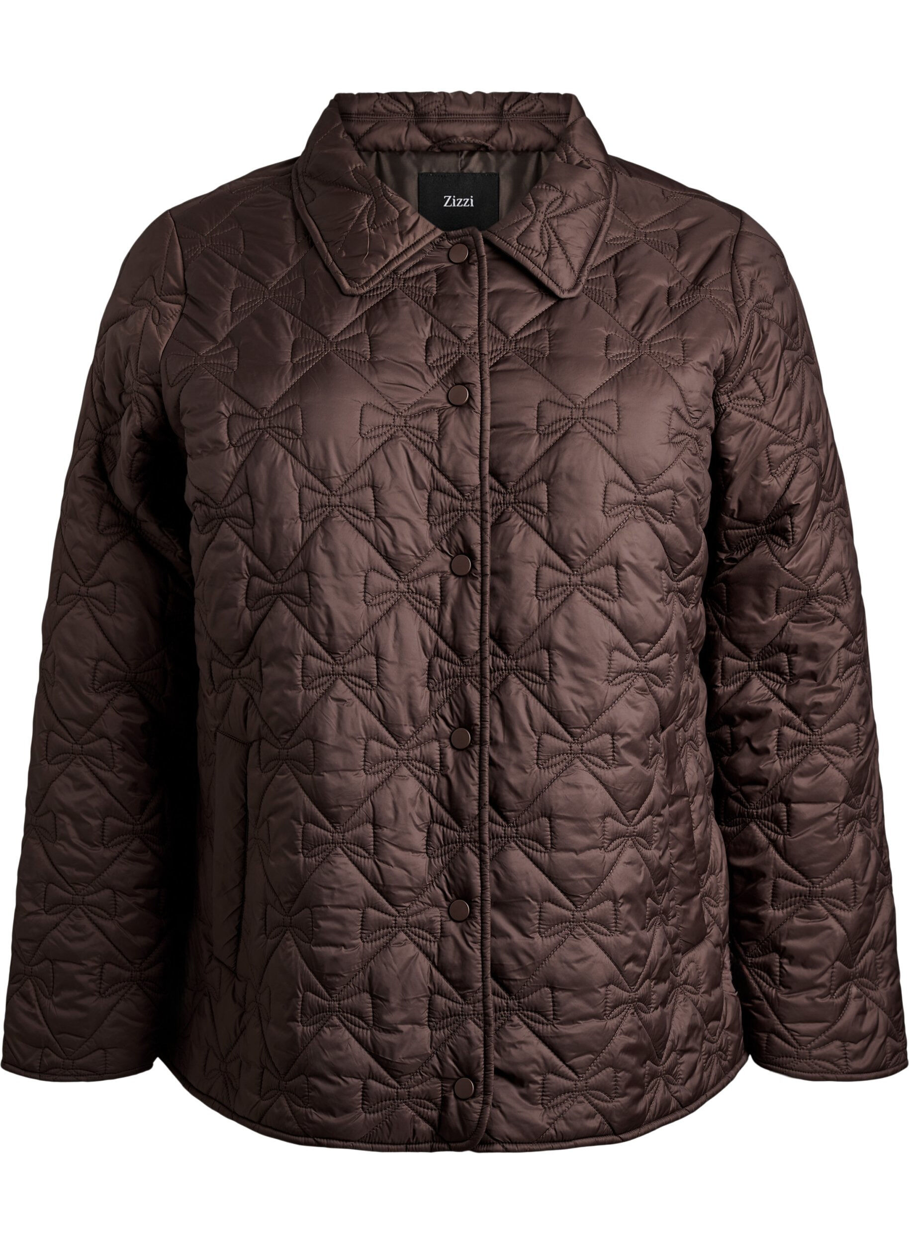 ZizziLicht gewatteerde jas met decoratieve stiksels, Bruin, Packshot image number 0