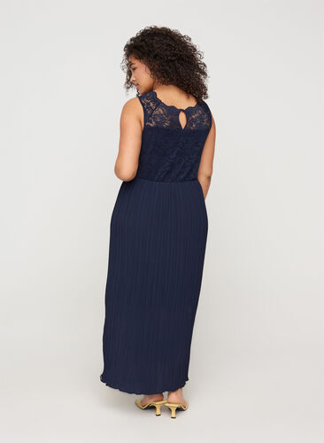 Mouwloze maxi-jurk met plissé en kant, Night Sky, Model image number 1