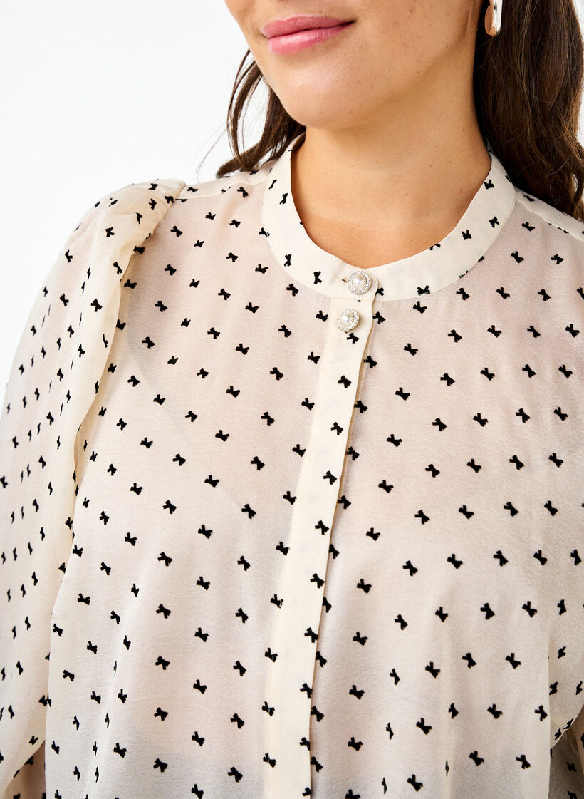 Blouse met peplum en strikjes, Ecru w Bow, Model image number 2