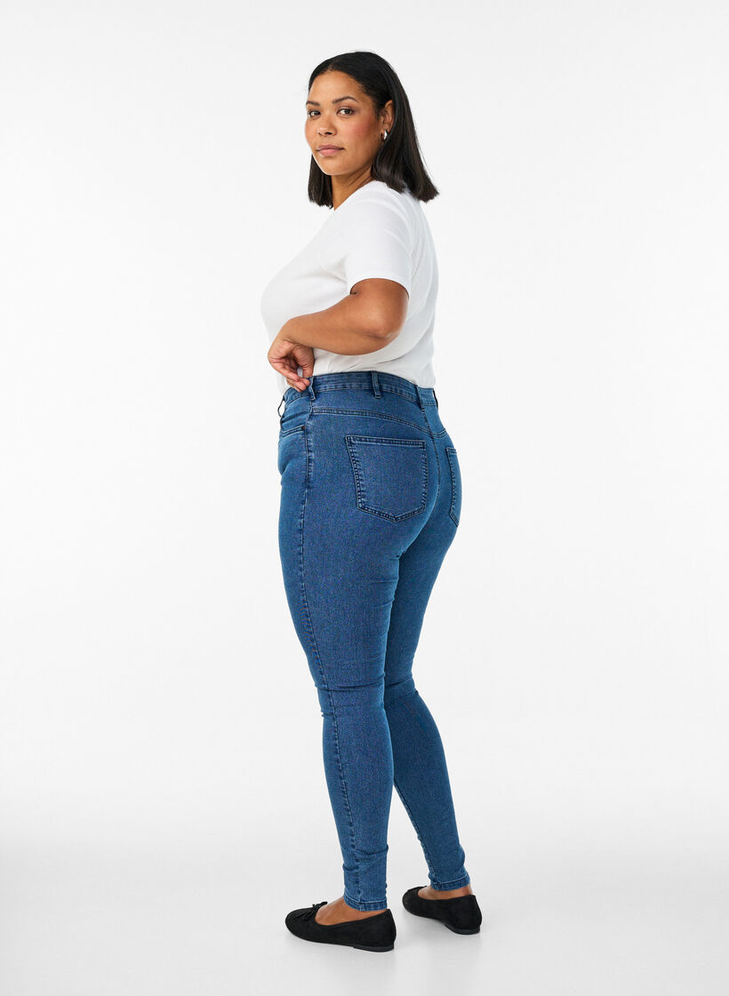 Amy super slim fit jeans met hoge taille, Blauw, Model image number 1